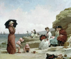 Meereslandschaft, Figuren am Strand, ca. 1870